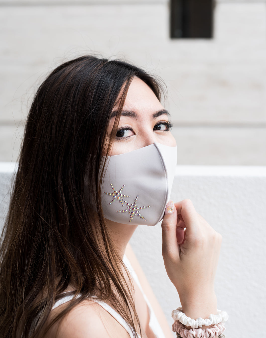 Rhinestone Bling Mask - Grey