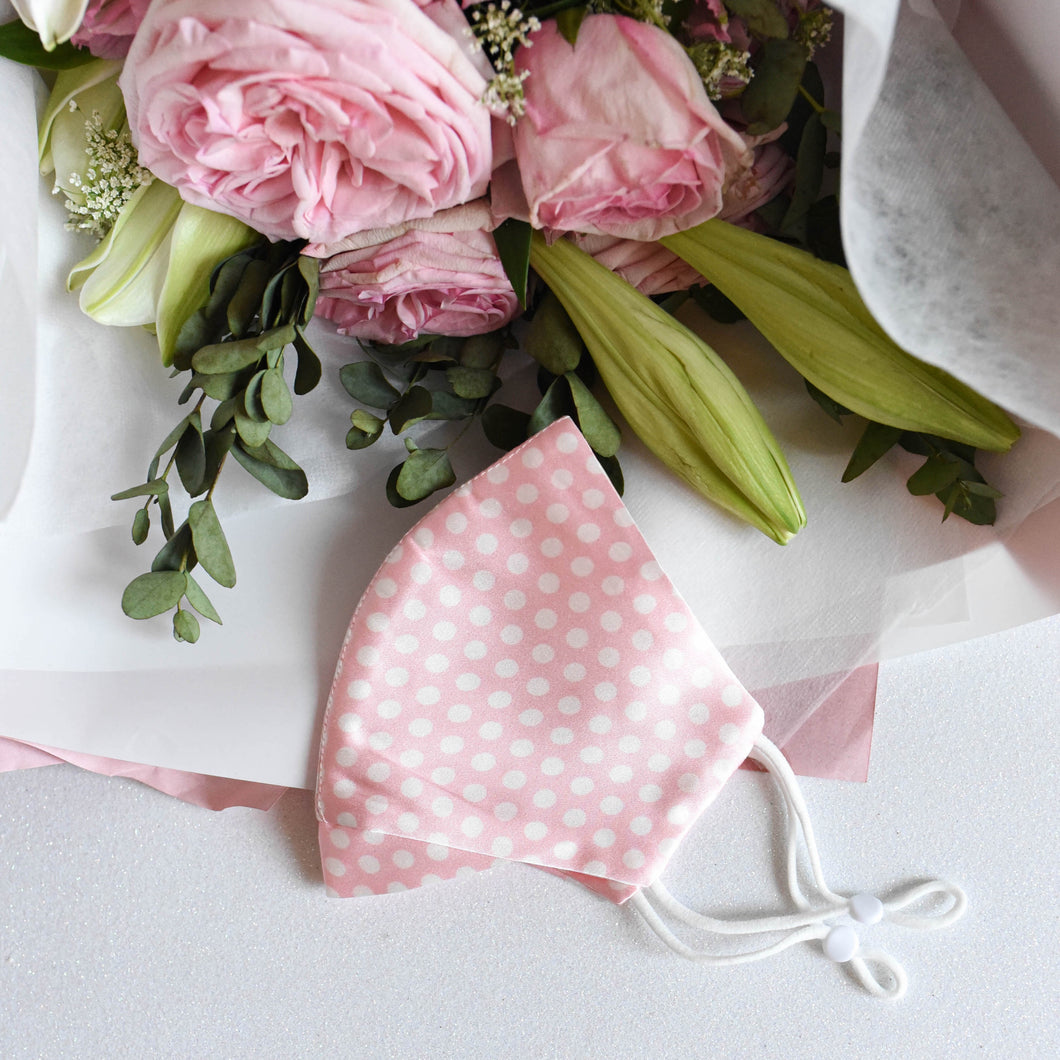 100% Pure Mulberry Silk Pink Polka Dots Face Mask