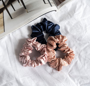 100% Pure Mulberry Silk Scrunchies - Blueberry Muffins (Bundle Gift Set)