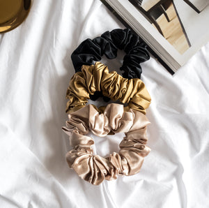 100% Pure Mulberry Silk Scrunchies - Golden Temeraire (Bundle Gift Set)