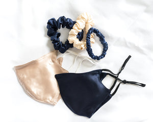 100% Pure Mulberry Silk Face Mask Set - Navy Blue