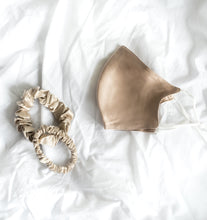 Load image into Gallery viewer, 100% Pure Mulberry Silk Face Mask and Scrunchie Set - Champagne
