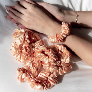 Luxe Pure Silk Hair Scrunchie - Coral Peach