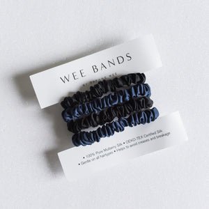 100% Pure Mulberry Silk Hair Scrunchies - Black & Navy