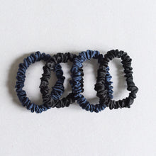 Load image into Gallery viewer, 100% Pure Mulberry Silk Hair Scrunchies - Black &amp; Navy
