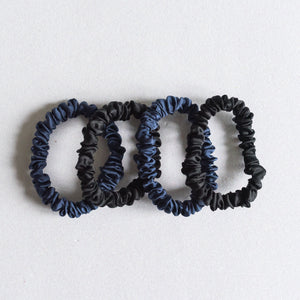 100% Pure Mulberry Silk Hair Scrunchies - Black & Navy