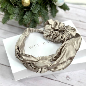 100% Pure Mulberry Silk Knot Headband Scrunchie Set