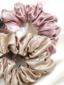 100% Pure Mulberry Silk Large Crystal Scrunchies
