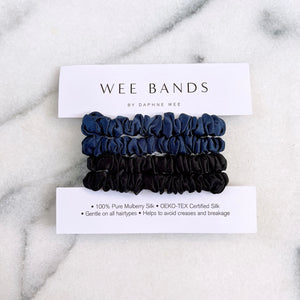 100% Pure Mulberry Silk Hair Scrunchies - Black & Navy