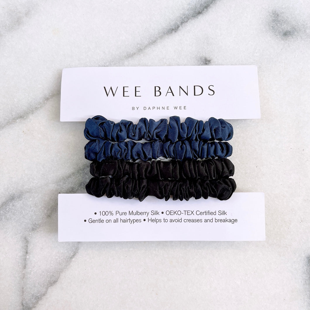 100% Pure Mulberry Silk Hair Scrunchies - Black & Navy